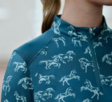 Dublin Ladies Autumn Sally Long Sleeve Riding Top #colour_legion-blue-frolicking-horses