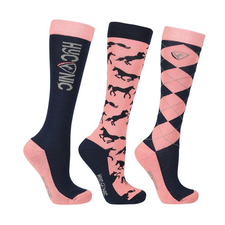 HYCONIC Pattern Socks by Hy Equestrian Pack of 3 #colour_navy-rose