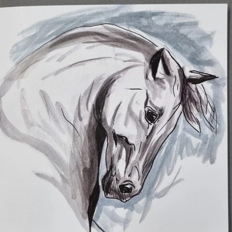 Gubblecote Watercolour Greetings Card #style_grey-horses-head