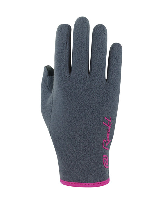 Roeckl Noville Junior Riding Gloves #colour_grey_pinstripe-pop_pink