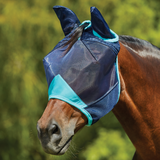 Weatherbeeta ComfiTec Deluxe Fine Mesh Mask With Ears  #colour_navy-turquoise