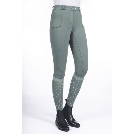 HKM Monaco Silicone Full Seat Winter Riding Breeches #colour_deep-green