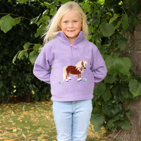 British Country Collection Flora Pony Childrens Fleece Jacket #colour_lilac-baby-pink-trim